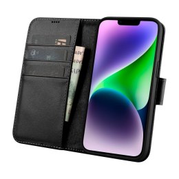 2W1 ETUI SKÓRZANY POKROWIEC Z KLAPKĄ IPHONE 14 PLUS ANTI-RFID WALLET CASE CZARNY