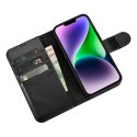 2W1 ETUI SKÓRZANY POKROWIEC Z KLAPKĄ IPHONE 14 PLUS ANTI-RFID WALLET CASE CZARNY