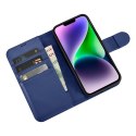 2W1 ETUI SKÓRZANY POKROWIEC Z KLAPKĄ IPHONE 14 PLUS ANTI-RFID WALLET CASE NIEBIESKI