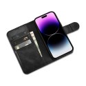 2W1 ETUI SKÓRZANY POKROWIEC Z KLAPKĄ IPHONE 14 PRO ANTI-RFID OIL WAX WALLET CASE CZARNY