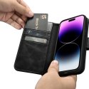 2W1 ETUI SKÓRZANY POKROWIEC Z KLAPKĄ IPHONE 14 PRO ANTI-RFID OIL WAX WALLET CASE CZARNY