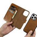 2W1 ETUI SKÓRZANY POKROWIEC Z KLAPKĄ IPHONE 14 PRO ANTI-RFID OIL WAX WALLET CASE JASNO-BRĄZOWY