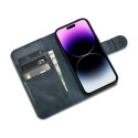 2W1 ETUI SKÓRZANY POKROWIEC Z KLAPKĄ IPHONE 14 PRO ANTI-RFID OIL WAX WALLET CASE NIEBIESKI