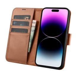 2W1 ETUI SKÓRZANY POKROWIEC Z KLAPKĄ IPHONE 14 PRO ANTI-RFID WALLET CASE BRĄZOWY