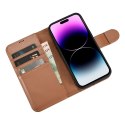 2W1 ETUI SKÓRZANY POKROWIEC Z KLAPKĄ IPHONE 14 PRO ANTI-RFID WALLET CASE BRĄZOWY