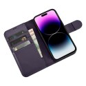 2W1 ETUI SKÓRZANY POKROWIEC Z KLAPKĄ IPHONE 14 PRO ANTI-RFID WALLET CASE CIEMNOFIOLETOWY