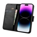 2W1 ETUI SKÓRZANY POKROWIEC Z KLAPKĄ IPHONE 14 PRO ANTI-RFID WALLET CASE CZARNY