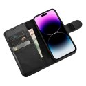 2W1 ETUI SKÓRZANY POKROWIEC Z KLAPKĄ IPHONE 14 PRO ANTI-RFID WALLET CASE CZARNY