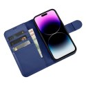 2W1 ETUI SKÓRZANY POKROWIEC Z KLAPKĄ IPHONE 14 PRO ANTI-RFID WALLET CASE NIEBIESKI