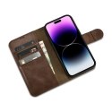 2W1 ETUI SKÓRZANY POKROWIEC Z KLAPKĄ IPHONE 14 PRO MAX ANTI-RFID OIL WAX WALLET CASE CIEMNO-BRĄZOWY