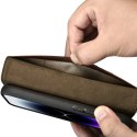 2W1 ETUI SKÓRZANY POKROWIEC Z KLAPKĄ IPHONE 14 PRO MAX ANTI-RFID OIL WAX WALLET CASE CIEMNO-BRĄZOWY