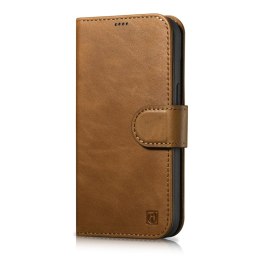 2W1 ETUI SKÓRZANY POKROWIEC Z KLAPKĄ IPHONE 14 PRO MAX ANTI-RFID OIL WAX WALLET CASE JASNO-BRĄZOWY