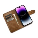 2W1 ETUI SKÓRZANY POKROWIEC Z KLAPKĄ IPHONE 14 PRO MAX ANTI-RFID OIL WAX WALLET CASE JASNO-BRĄZOWY