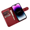 2W1 ETUI SKÓRZANY POKROWIEC Z KLAPKĄ IPHONE 14 PRO MAX ANTI-RFID WALLET CASE CZERWONY