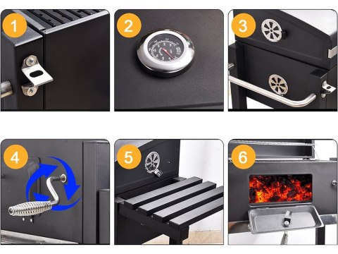 Grill węglowy ogrodowy dwa ruszty termometr pokrywa półka popielnik duży Grill węglowy ogrodowy dwa ruszty termometr pokrywa półka popielnik duży