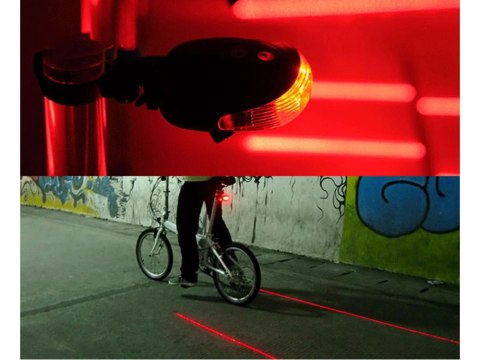 Lampka rowerowa tylna laserowa 5 led laser linia oświetlenie tylnie drogi Lampka rowerowa tylna laserowa 5 led laser linia oświetlenie tylnie drogi