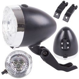 Oświetlenie rowerowe przednie lampka na rower 3 led baterie retro chrom