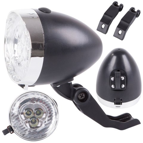 Oświetlenie rowerowe przednie lampka na rower 3 led baterie retro chrom Oświetlenie rowerowe przednie lampka na rower 3 led baterie retro chrom
