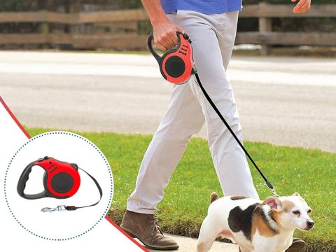 Smycz automatyczna dla psa taśma z blokadą mocna lekka zwijana 5m 15kg Smycz automatyczna dla psa taśma z blokadą mocna lekka zwijana 5m 15kg