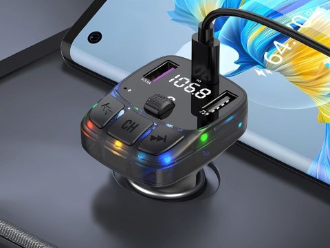 Transmiter fm mp3 estaw głośnomówiący 2xusb + usb c bluetooth 5.3 lcd 12v Transmiter fm mp3 estaw głośnomówiący 2xusb + usb c bluetooth 5.3 lcd 12v