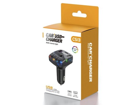 Transmiter fm mp3 estaw głośnomówiący 2xusb + usb c bluetooth 5.3 lcd 12v Transmiter fm mp3 estaw głośnomówiący 2xusb + usb c bluetooth 5.3 lcd 12v