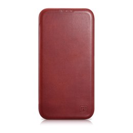 SKÓRZANE ETUI IPHONE 14 PRO Z KLAPKĄ MAGNETYCZNE MAGSAFE CE OIL WAX PREMIUM LEATHER BORDOWY