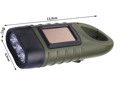 Latarka dynamo solarna 3 led kinetyczna ręczna nakręcana na korbkę klips Latarka dynamo solarna 3 led kinetyczna ręczna nakręcana na korbkę klips