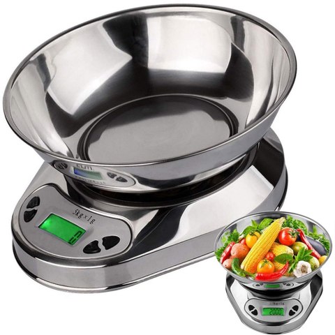 Elektroniczna waga kuchenna z misą 5kg/1g cyfrowa precyzyjna metalowa Elektroniczna waga kuchenna z misą 5kg/1g cyfrowa precyzyjna metalowa