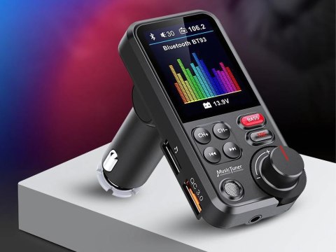Transmiter bluetooth 5.0 fm zestaw głośnomówiący usb qc tf bass lcd 12-24v Transmiter bluetooth 5.0 fm zestaw głośnomówiący usb qc tf bass lcd 12-24v