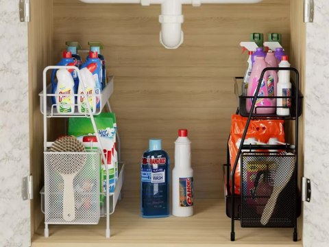 Półka kuchenna organizer kuchenny stojący dwupoziomowy loft z koszyczkiem Półka kuchenna organizer kuchenny stojący dwupoziomowy loft z koszyczkiem