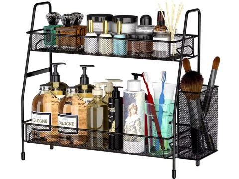 Półka kuchenna organizer kuchenny stojący dwupoziomowy loft z koszyczkiem Półka kuchenna organizer kuchenny stojący dwupoziomowy loft z koszyczkiem
