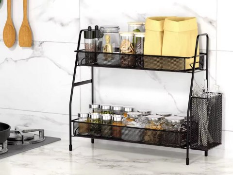 Półka kuchenna organizer kuchenny stojący dwupoziomowy loft z koszyczkiem Półka kuchenna organizer kuchenny stojący dwupoziomowy loft z koszyczkiem