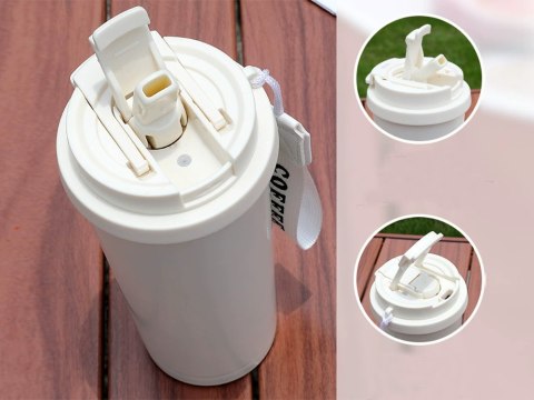 Kubek termiczny 530ml słomka z uchwytem stalowy termos na zimne i gorące Kubek termiczny 530ml słomka z uchwytem stalowy termos na zimne i gorące