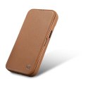 SKÓRZANE ETUI IPHONE 14 PLUS Z KLAPKĄ MAGNETYCZNE MAGSAFE CE PREMIUM LEATHER JASNY BRĄZ