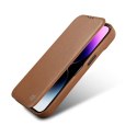 SKÓRZANE ETUI IPHONE 14 PLUS Z KLAPKĄ MAGNETYCZNE MAGSAFE CE PREMIUM LEATHER JASNY BRĄZ