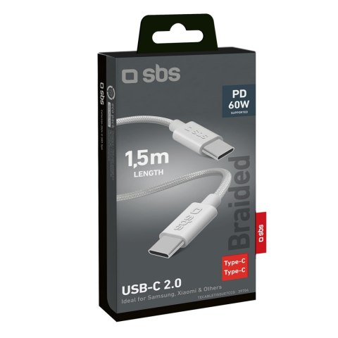 Kabel przewód w oplocie USB-C 60W 1.5m - szary Kabel przewód w oplocie USB-C 60W 1.5m - szary