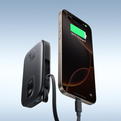 Powerbank 10000mAh z wbudowanym kablem 22.5W USB-C 0.25 cm - czarny Powerbank 10000mAh z wbudowanym kablem 22.5W USB-C 0.25 cm - czarny