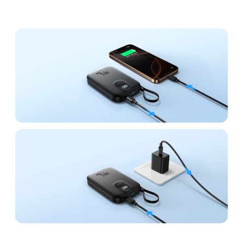 Powerbank 10000mAh z wbudowanym kablem 22.5W USB-C 0.25 cm - czarny Powerbank 10000mAh z wbudowanym kablem 22.5W USB-C 0.25 cm - czarny