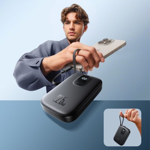 Powerbank 10000mAh z wbudowanym kablem 22.5W USB-C 0.25 cm - czarny Powerbank 10000mAh z wbudowanym kablem 22.5W USB-C 0.25 cm - czarny