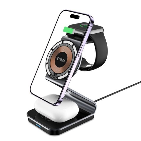 Ładowarka indukcyjna 3w1 z MagSafe na smartfon Apple Watch AirPods - czarna Ładowarka indukcyjna 3w1 z MagSafe na smartfon Apple Watch AirPods - czarna