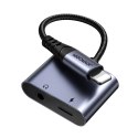 2W1 ADAPTER PRZEJŚCIÓWKA DO IPHONE ŁADOWARKA + SŁUCHAWKI LIGHTNING / MINI JACK 3.5MM CZARNY