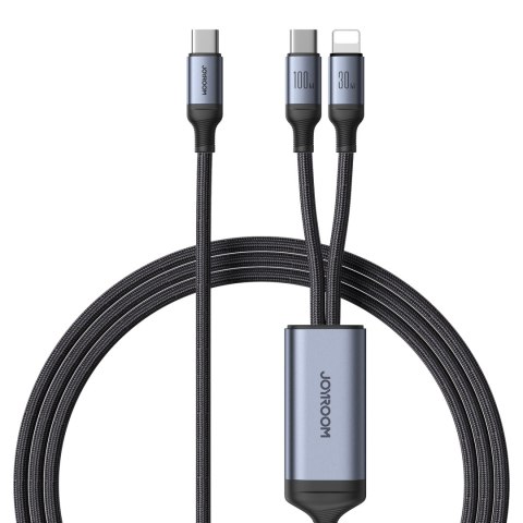 2W1 KABEL PRZEWÓD SPEEDY SERIES USB-C - USB-C / IPHONE LIGHTNING 100W 1.5M CZARNY