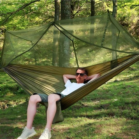 Hamak dwuosobowy turystyczny survivalowy z moskitierą 260 x 140 cm Hamak dwuosobowy turystyczny survivalowy z moskitierą 260 x 140 cm
