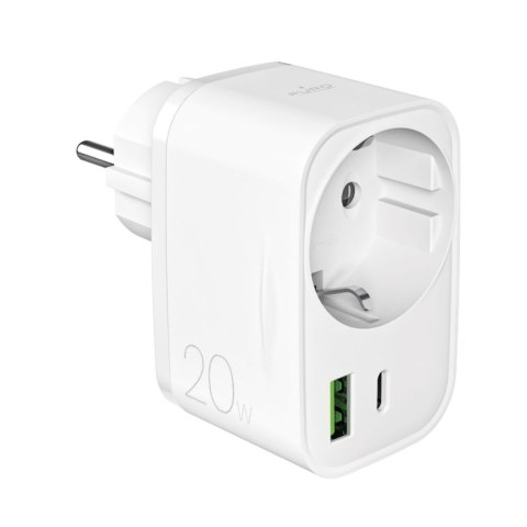 Ładowarka sieciowa USB-A USB-C z gniazdem Schuko PD 20W - biała Ładowarka sieciowa USB-A USB-C z gniazdem Schuko PD 20W - biała