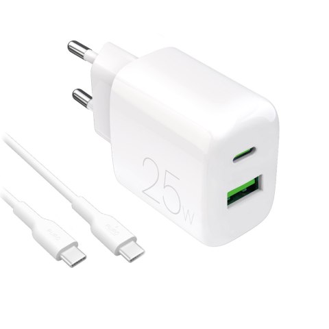 Ładowarka sieciowa USB-A USB-C z kablem USB-C 25W 1.2m - biała Ładowarka sieciowa USB-A USB-C z kablem USB-C 25W 1.2m - biała