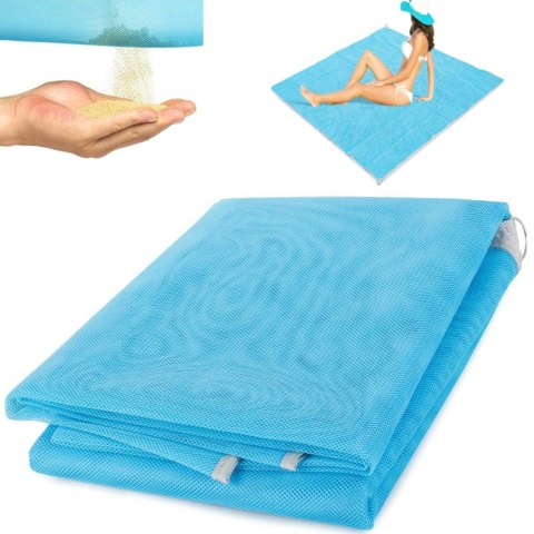 Mata koc plażowy z siatki przepuszczający piasek sand free 200 x 200 cm - niebieski Mata koc plażowy z siatki przepuszczający piasek sand free 200 x 200 cm - niebieski