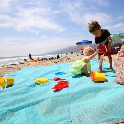 Mata koc plażowy z siatki przepuszczający piasek sand free 200 x 200 cm - niebieski Mata koc plażowy z siatki przepuszczający piasek sand free 200 x 200 cm - niebieski