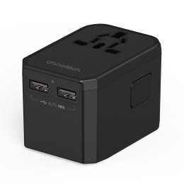 UNIWERSALNA ŁADOWARKA PODRÓŻNA 2X USB-C 2X USB-A PD 45W WTYCZKI USA EU UK AU CZARNA