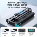 POWERBANK TERENOWY OUTDOOR 10000MAH Z WBUDOWANYMI KABLAMI USB-C I LIGHTNING CZARNY