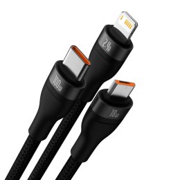 Kabel przewód 3w1 USB do USB-C / iPhone Lightning / micro USB 1.2m - czarny